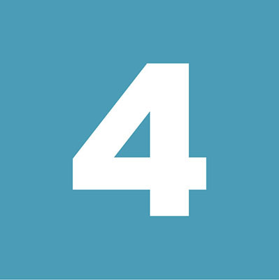 A teal square with a bold, white number four. 