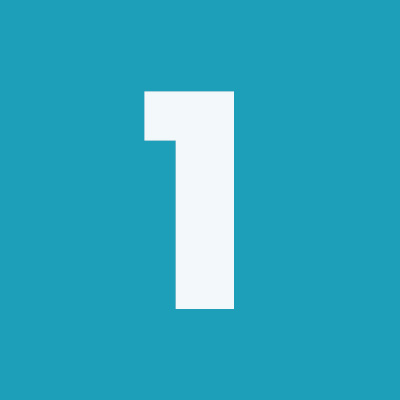 A teal square with a bold, white number one. 